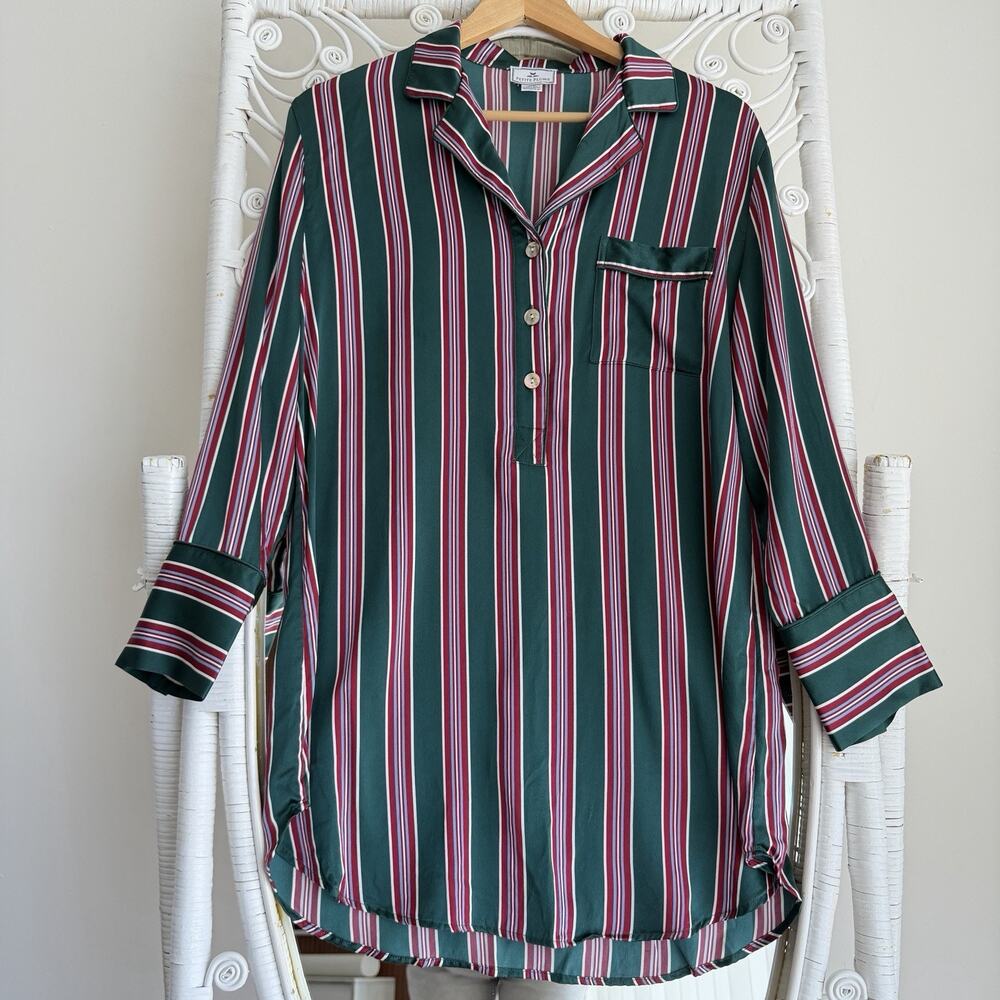 Petite Plume Silk Nightshirt Medium Lancaster Stripe 100% Mulberry Silk Luxury